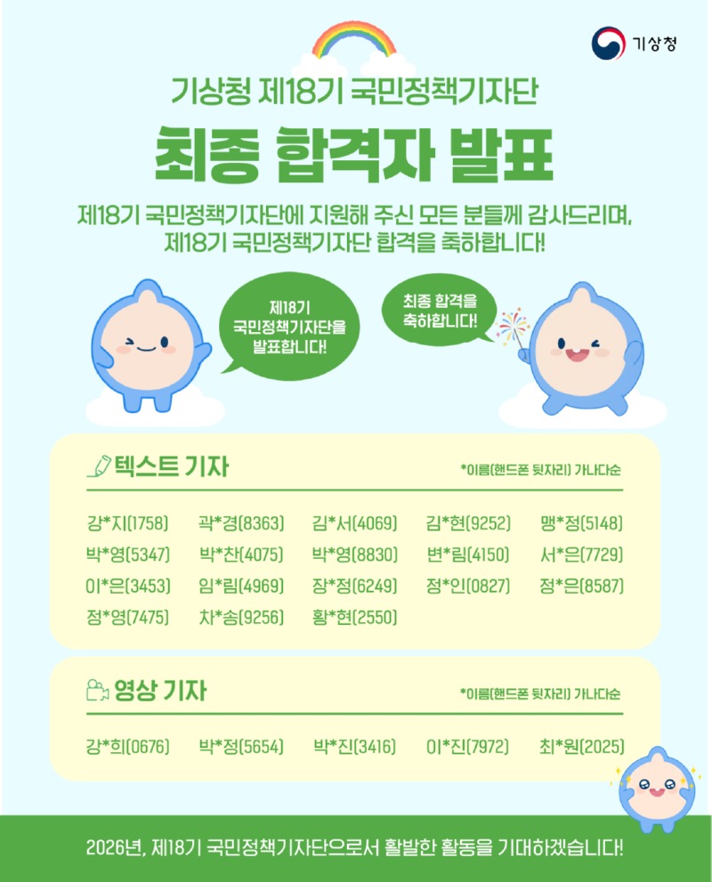 제18기 기상청 국민정책기자단 최종 선발 명단 이미지