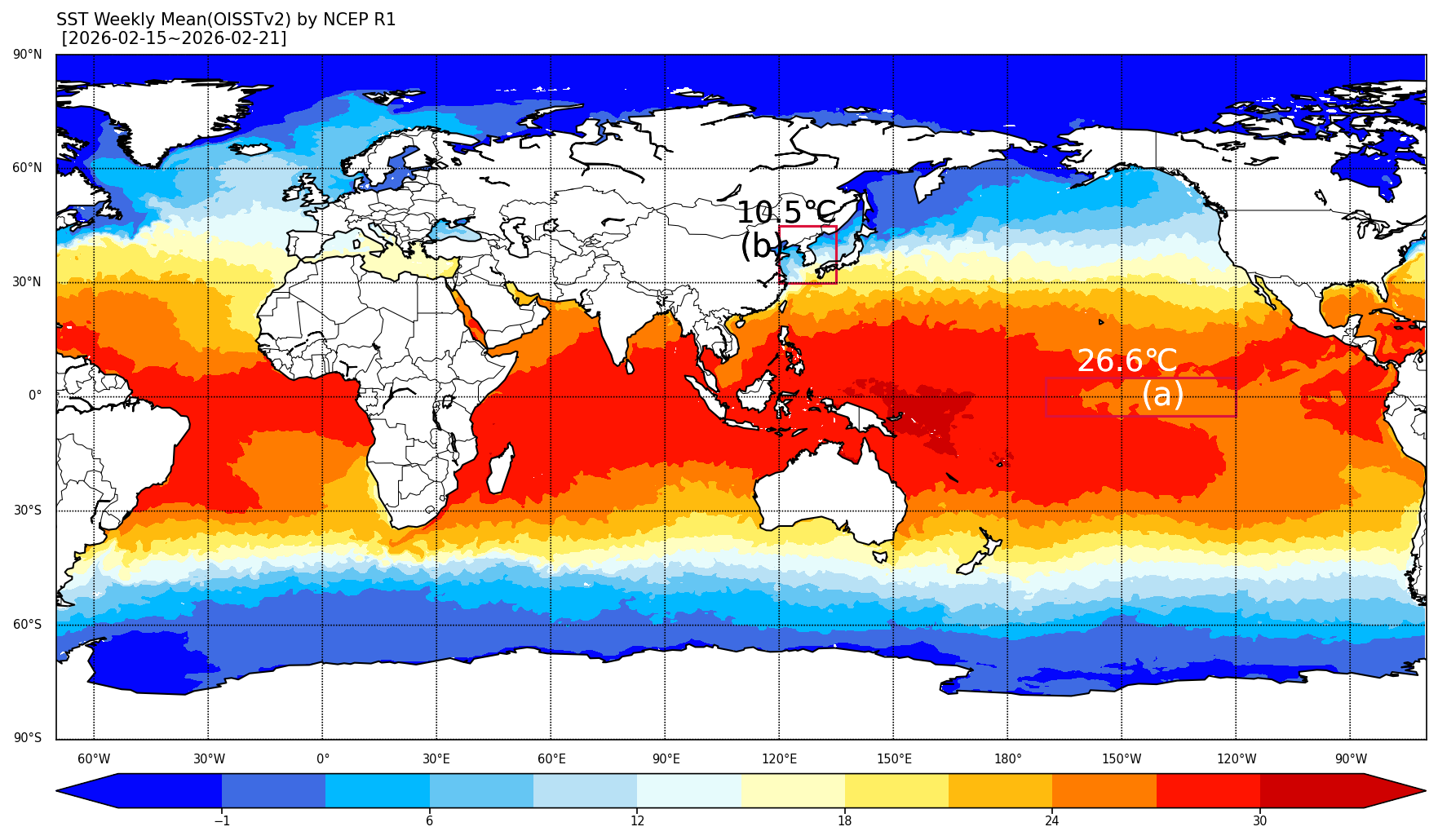 
				  최근 주간(2월15일~2월21일) 해수면온도 현황 
			